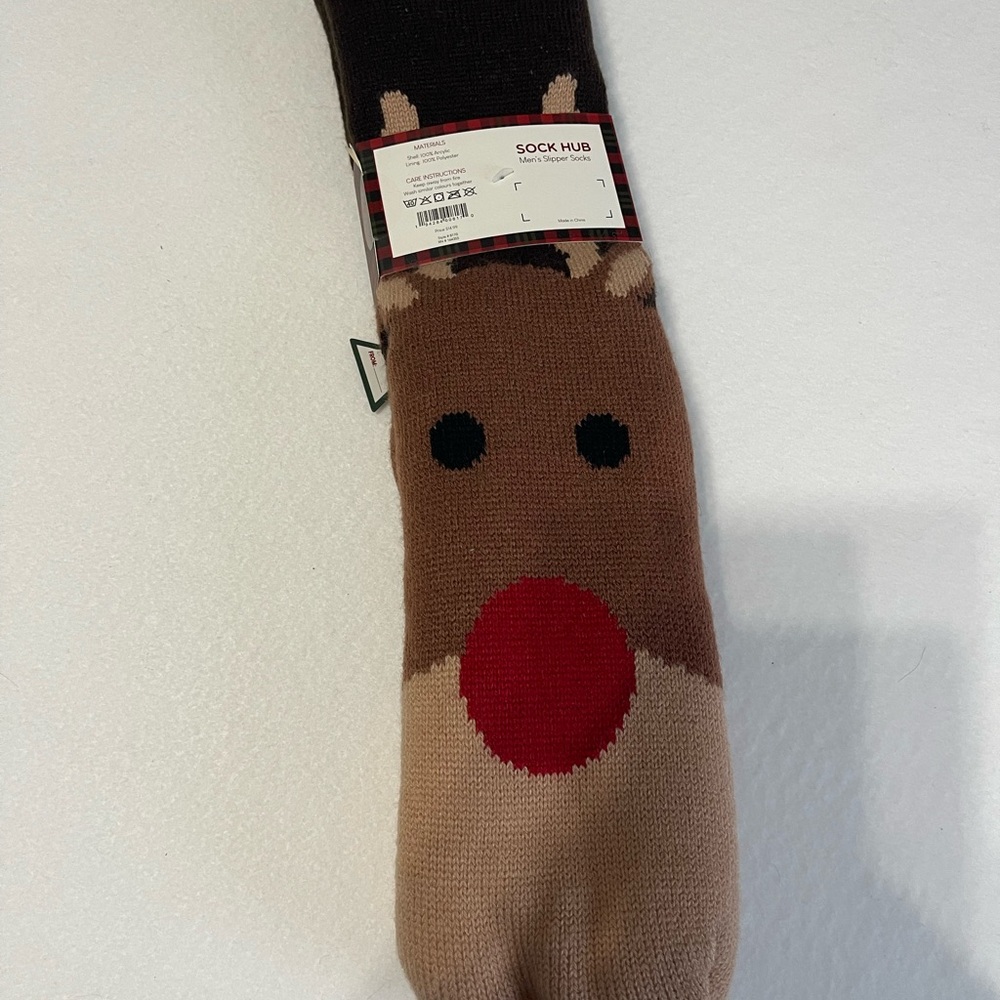 Sock Hub Christmas Collection Holiday Rudolph Slipper Socks Mens Sock Size 10-13 - Picture 3 of 4